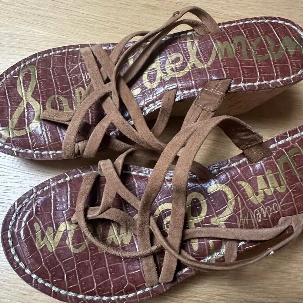 Sam Edelman | Size 10 Cork Wedge Heel Brown Strappy Sandals